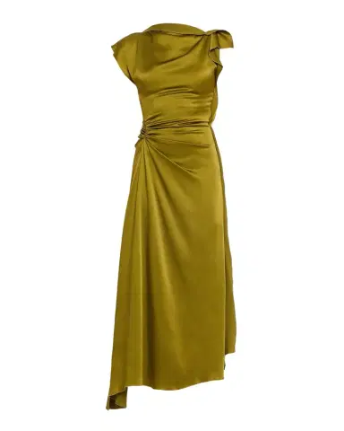 Victoria Beckham Draped Sleeve Satin Midi Dress | Thumbnail 1 Victoria Beckham Draped Sleeve Satin Midi Dress | Thumbnail 1