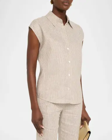 Vince Ticking Stripe Cap-Sleeve Blouse | Thumbnail 4 Vince Ticking Stripe Cap-Sleeve Blouse | Thumbnail 4