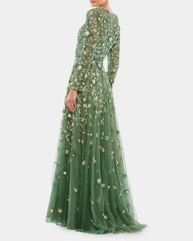 Mac Duggal Sequin Floral Applique A-Line Gown | Thumbnail 3 Mac Duggal Sequin Floral Applique A-Line Gown | Thumbnail 3