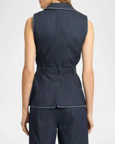 Cinq à Sept Tailored Twist-Trim Denim Vest | Thumbnail 2 Cinq à Sept Tailored Twist-Trim Denim Vest | Thumbnail 2