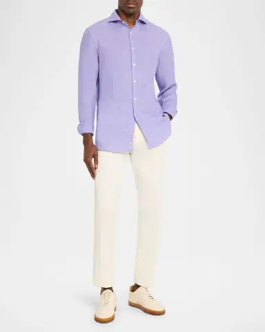 Canali Men's Solid Linen Sport Shirt | Thumbnail 2 Canali Men's Solid Linen Sport Shirt | Thumbnail 2