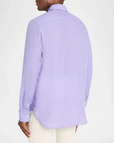 Canali Men's Solid Linen Sport Shirt | Thumbnail 3 Canali Men's Solid Linen Sport Shirt | Thumbnail 3
