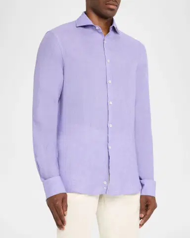 Canali Men's Solid Linen Sport Shirt | Thumbnail 4 Canali Men's Solid Linen Sport Shirt | Thumbnail 4