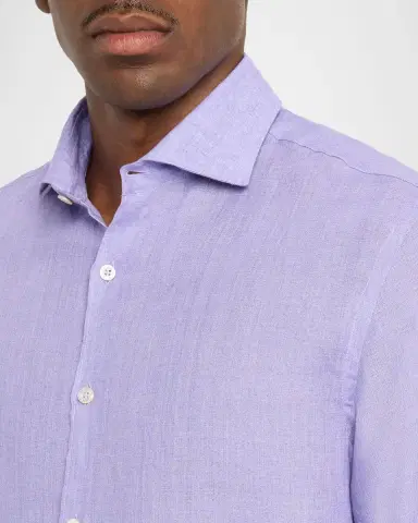 Canali Men's Solid Linen Sport Shirt | Thumbnail 5 Canali Men's Solid Linen Sport Shirt | Thumbnail 5