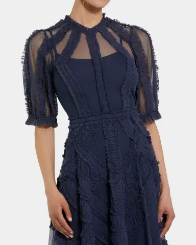Mac Duggal High-Neck Ruffled A-Line Midi Dress | Thumbnail 3 Mac Duggal High-Neck Ruffled A-Line Midi Dress | Thumbnail 3