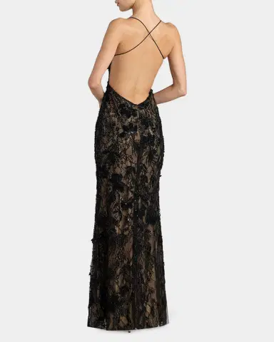 Mac Duggal Embellished Floral Lace Open Back Gown | Thumbnail 3 Mac Duggal Embellished Floral Lace Open Back Gown | Thumbnail 3