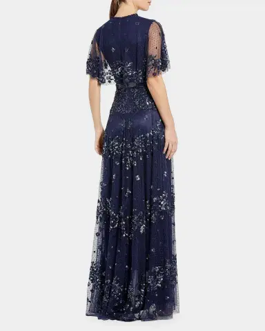 Mac Duggal Flutter-Sleeve Sequin Tulle Gown | Thumbnail 3 Mac Duggal Flutter-Sleeve Sequin Tulle Gown | Thumbnail 3