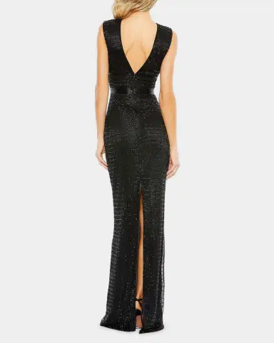 Mac Duggal Beaded V-Neck Column Gown | Thumbnail 3 Mac Duggal Beaded V-Neck Column Gown | Thumbnail 3