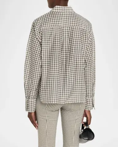 Vince Long-Sleeve Cropped Cotton-Silk Gingham Shirt | Thumbnail 3 Vince Long-Sleeve Cropped Cotton-Silk Gingham Shirt | Thumbnail 3