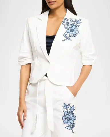 Cinq a Sept Khloe Striped Floral Scrunch Blazer | Thumbnail 3 Cinq a Sept Khloe Striped Floral Scrunch Blazer | Thumbnail 3