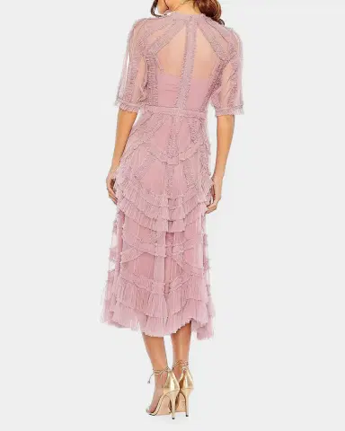 Mac Duggal High-Neck Ruffled A-Line Midi Dress | Thumbnail 2 Mac Duggal High-Neck Ruffled A-Line Midi Dress | Thumbnail 2