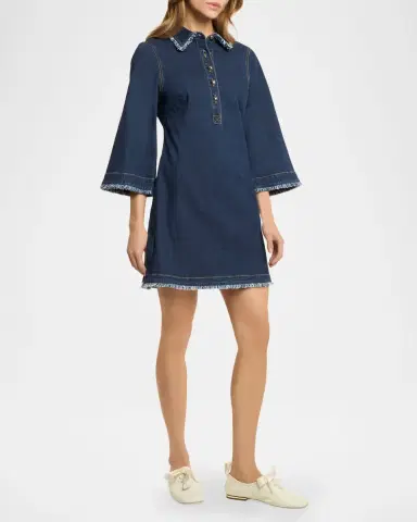 Cinq à Sept Denim Fringe-Trim Mini Dress | Thumbnail 2 Cinq à Sept Denim Fringe-Trim Mini Dress | Thumbnail 2