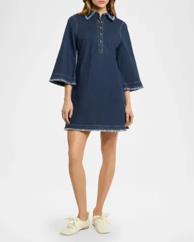 Cinq à Sept Denim Fringe-Trim Mini Dress | Thumbnail 4 Cinq à Sept Denim Fringe-Trim Mini Dress | Thumbnail 4