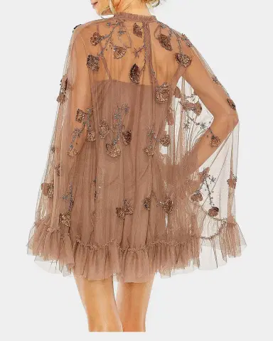 Mac Duggal Embellished Mesh A-Line Mini Dress | Thumbnail 3 Mac Duggal Embellished Mesh A-Line Mini Dress | Thumbnail 3