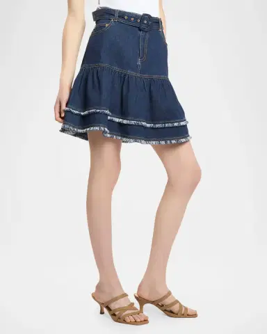 Cinq a Sept Denim Fringe-Trim Mini Skirt | Thumbnail 2 Cinq a Sept Denim Fringe-Trim Mini Skirt | Thumbnail 2