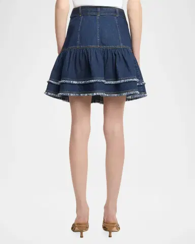 Cinq a Sept Denim Fringe-Trim Mini Skirt | Thumbnail 3 Cinq a Sept Denim Fringe-Trim Mini Skirt | Thumbnail 3