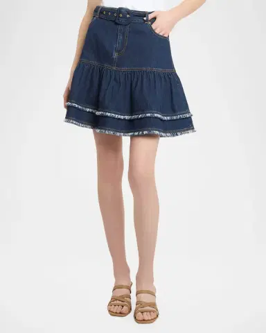 Cinq a Sept Denim Fringe-Trim Mini Skirt | Thumbnail 4 Cinq a Sept Denim Fringe-Trim Mini Skirt | Thumbnail 4