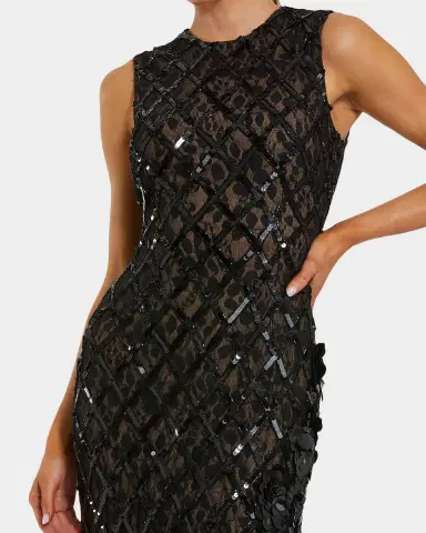 Mac Duggal Mesh Beaded Sequined Mermaid Gown | Thumbnail 3 Mac Duggal Mesh Beaded Sequined Mermaid Gown | Thumbnail 3