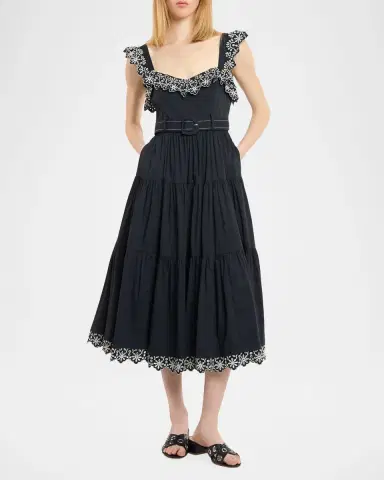 Cinq à Sept Pierson Embroidered Tiered Midi Dress | Thumbnail 2 Cinq à Sept Pierson Embroidered Tiered Midi Dress | Thumbnail 2