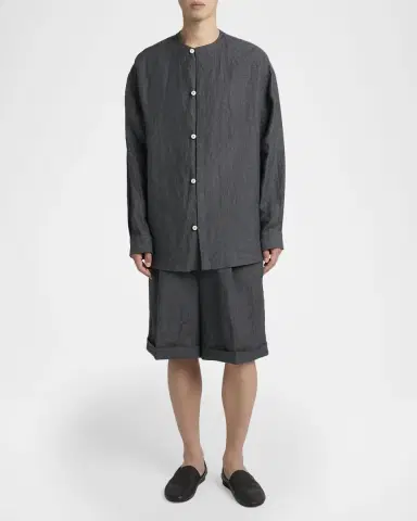 Jacquemus Men's Linen Hairline Stripe Relaxed Button-Down Shirt | Thumbnail 2 Jacquemus Men's Linen Hairline Stripe Relaxed Button-Down Shirt | Thumbnail 2