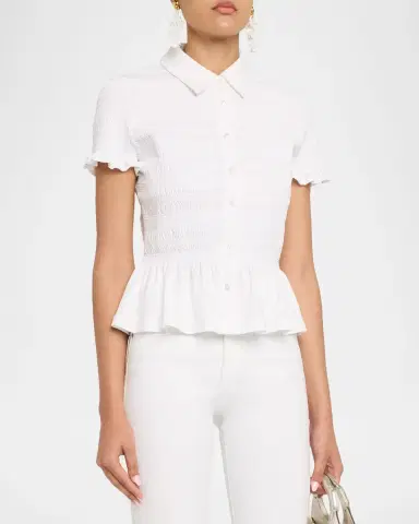 Veronica Beard Ellisandra Smocked Short-Sleeve Top | Thumbnail 4 Veronica Beard Ellisandra Smocked Short-Sleeve Top | Thumbnail 4
