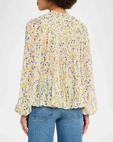 Ulla Johnson Leandra Pleated Silk Chiffon Blouse | Thumbnail 3 Ulla Johnson Leandra Pleated Silk Chiffon Blouse | Thumbnail 3