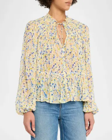 Ulla Johnson Leandra Pleated Silk Chiffon Blouse | Thumbnail 4 Ulla Johnson Leandra Pleated Silk Chiffon Blouse | Thumbnail 4