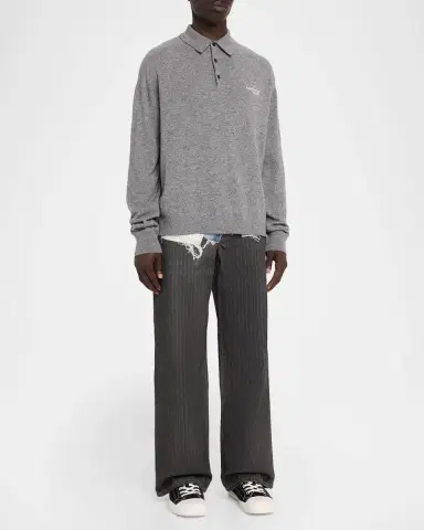 Acne Studios Men's Kluxey Embroidered Logo Wool Polo Sweater | Thumbnail 2 Acne Studios Men's Kluxey Embroidered Logo Wool Polo Sweater | Thumbnail 2