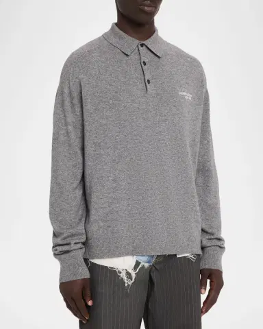Acne Studios Men's Kluxey Embroidered Logo Wool Polo Sweater | Thumbnail 4 Acne Studios Men's Kluxey Embroidered Logo Wool Polo Sweater | Thumbnail 4