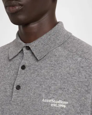 Acne Studios Men's Kluxey Embroidered Logo Wool Polo Sweater | Thumbnail 5 Acne Studios Men's Kluxey Embroidered Logo Wool Polo Sweater | Thumbnail 5