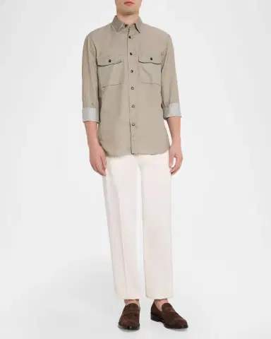 Brioni Men's Cotton and Linen Flap-Pocket Military Shirt | Thumbnail 2 Brioni Men's Cotton and Linen Flap-Pocket Military Shirt | Thumbnail 2