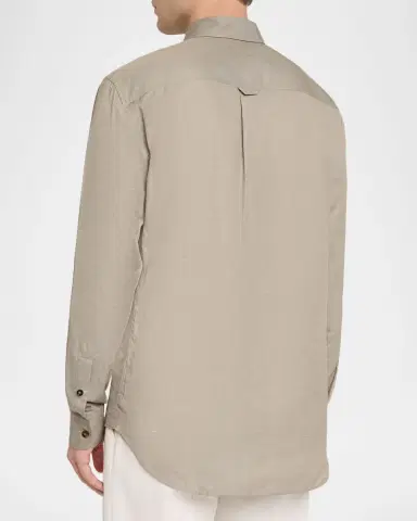 Brioni Men's Cotton and Linen Flap-Pocket Military Shirt | Thumbnail 3 Brioni Men's Cotton and Linen Flap-Pocket Military Shirt | Thumbnail 3