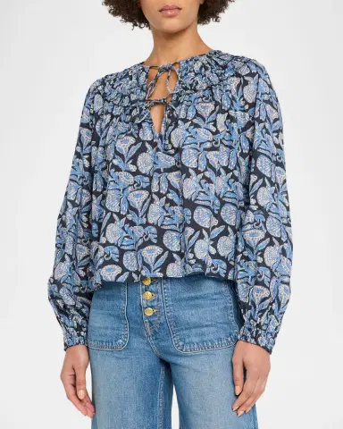 Ulla Johnson Florelle Printed Long-Sleeve Blouse | Thumbnail 4 Ulla Johnson Florelle Printed Long-Sleeve Blouse | Thumbnail 4