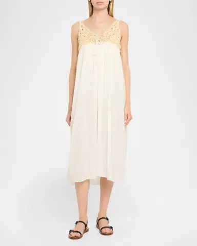 Ulla Johnson Zadie Crochet-Trim Gauze Midi Dress Coverup | Thumbnail 2 Ulla Johnson Zadie Crochet-Trim Gauze Midi Dress Coverup | Thumbnail 2