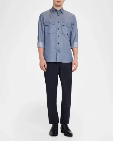 Brioni Men's Cotton and Linen Flap-Pocket Military Shirt | Thumbnail 2 Brioni Men's Cotton and Linen Flap-Pocket Military Shirt | Thumbnail 2