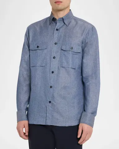 Brioni Men's Cotton and Linen Flap-Pocket Military Shirt | Thumbnail 4 Brioni Men's Cotton and Linen Flap-Pocket Military Shirt | Thumbnail 4