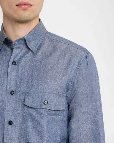 Brioni Men's Cotton and Linen Flap-Pocket Military Shirt | Thumbnail 5 Brioni Men's Cotton and Linen Flap-Pocket Military Shirt | Thumbnail 5