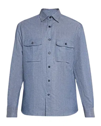 Brioni Men's Cotton and Linen Flap-Pocket Military Shirt | Thumbnail 1 Brioni Men's Cotton and Linen Flap-Pocket Military Shirt | Thumbnail 1