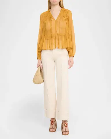 Ulla Johnson Leandra Pleated Silk Chiffon Blouse | Thumbnail 2 Ulla Johnson Leandra Pleated Silk Chiffon Blouse | Thumbnail 2