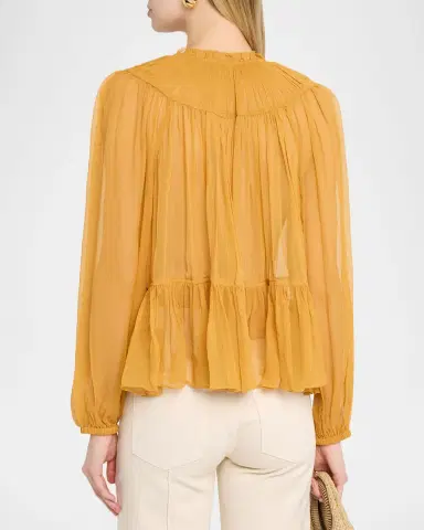 Ulla Johnson Leandra Pleated Silk Chiffon Blouse | Thumbnail 3 Ulla Johnson Leandra Pleated Silk Chiffon Blouse | Thumbnail 3