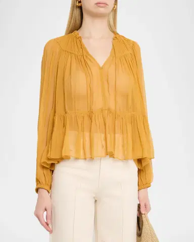 Ulla Johnson Leandra Pleated Silk Chiffon Blouse | Thumbnail 4 Ulla Johnson Leandra Pleated Silk Chiffon Blouse | Thumbnail 4