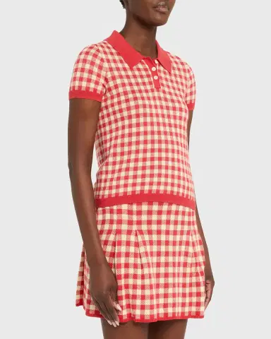 Guest in Residence Gingham Shrunken Silk-Linen Polo | Thumbnail 4 Guest in Residence Gingham Shrunken Silk-Linen Polo | Thumbnail 4