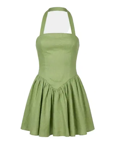 NICHOLAS Amalie Basque-Waist Halter Linen Mini Dress | Thumbnail 1 NICHOLAS Amalie Basque-Waist Halter Linen Mini Dress | Thumbnail 1