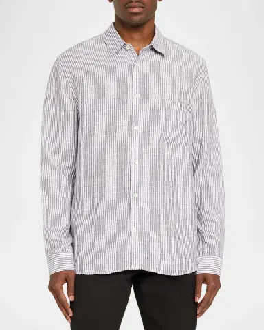 Frescobol Carioca Men's Telles Linen Stripe Button-Down Shirt | Thumbnail 4 Frescobol Carioca Men's Telles Linen Stripe Button-Down Shirt | Thumbnail 4