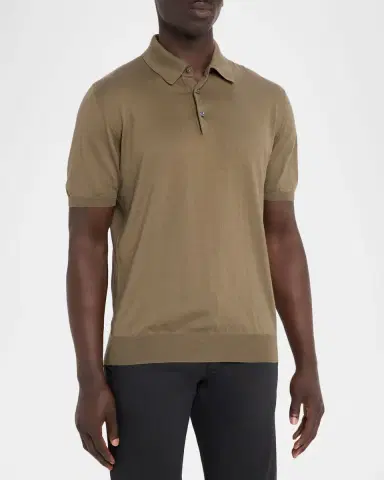 Kiton Men's Cotton Knit Polo Shirt | Thumbnail 4 Kiton Men's Cotton Knit Polo Shirt | Thumbnail 4