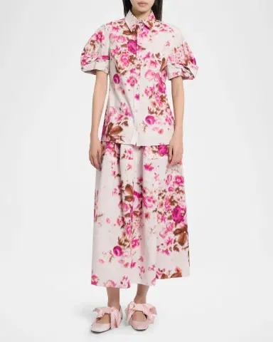 Erdem Floral Print Cotton Short Sleeve Shirt | Thumbnail 2 Erdem Floral Print Cotton Short Sleeve Shirt | Thumbnail 2
