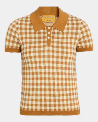 Guest in Residence Gingham Shrunken Silk-Linen Polo | Thumbnail 2 Guest in Residence Gingham Shrunken Silk-Linen Polo | Thumbnail 2