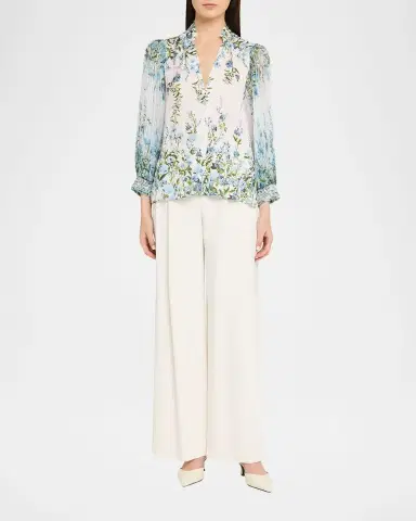 ALICE + OLIVIA Ilan Pleated-Sleeve Blouse | Thumbnail 2 ALICE + OLIVIA Ilan Pleated-Sleeve Blouse | Thumbnail 2