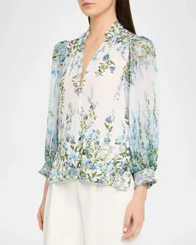 ALICE + OLIVIA Ilan Pleated-Sleeve Blouse | Thumbnail 4 ALICE + OLIVIA Ilan Pleated-Sleeve Blouse | Thumbnail 4