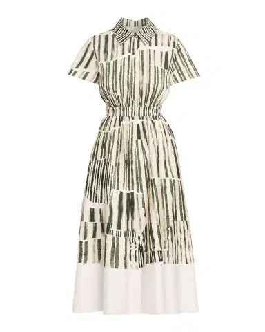 Jason Wu Collection Stripe Collage-Print Short-Sleeve Midi Shirtdress | Thumbnail 1 Jason Wu Collection Stripe Collage-Print Short-Sleeve Midi Shirtdress | Thumbnail 1